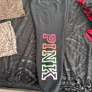 Victoria's Secret Black Pants with Multicolor Logo